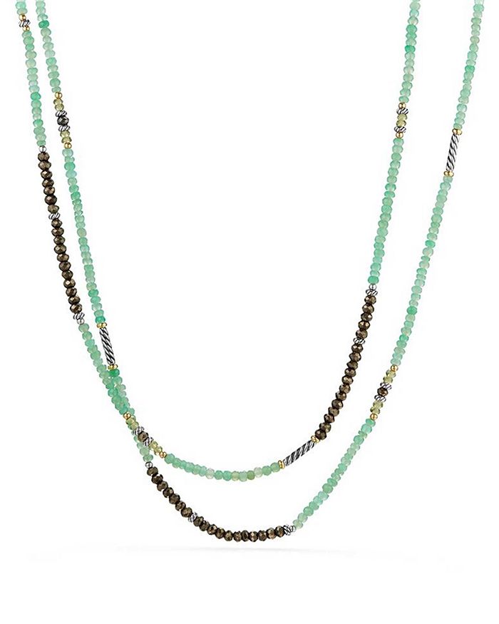 DAVID YURMAN TWEEJOUX BEAD NECKLACE IN CHRYSOPRASE, PYRITE & PERIDOT WITH 18K GOLD,N13844 S8ACHPIPR36