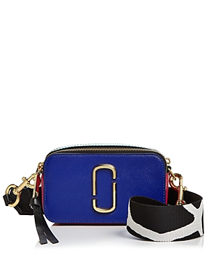 Marc Jacobs Snapshot Leather Crossbody In Academy Blue/gold
