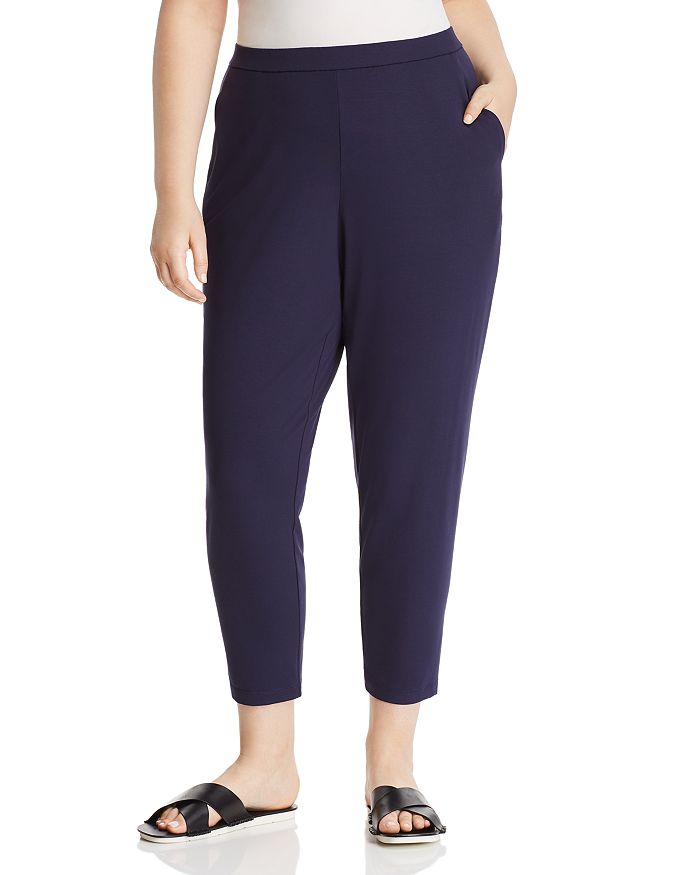Eileen Fisher System Slim Stretch-crepe Ankle Pants In Midnight