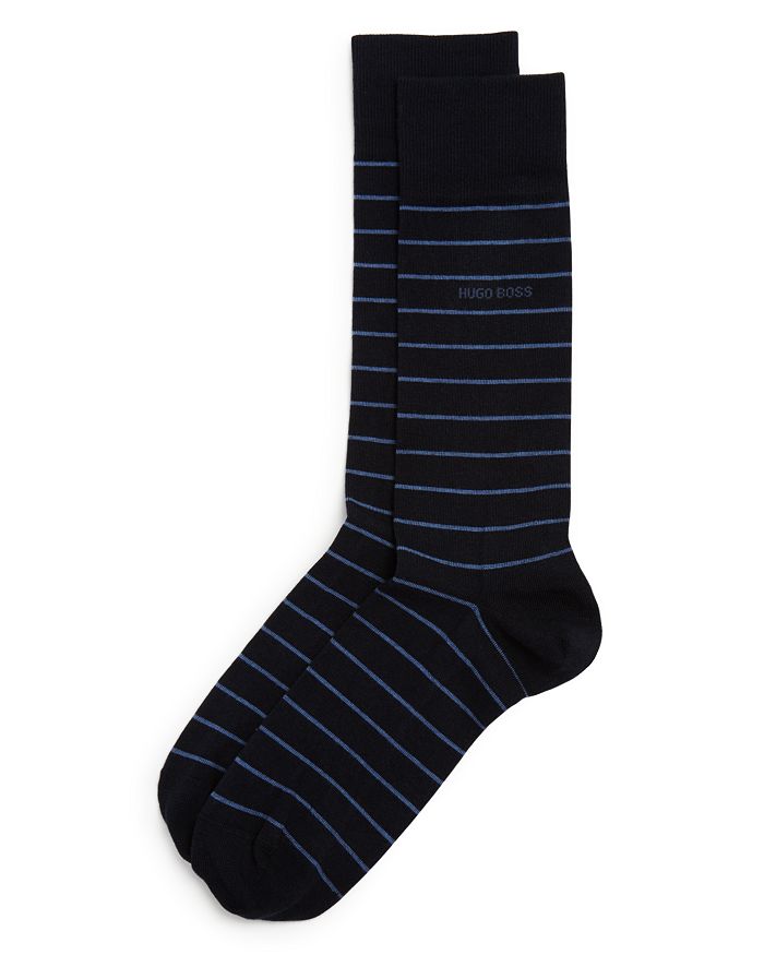 Shop Hugo Boss Brad Striped Dress Socks In Dark Blue