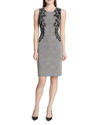 Calvin Klein Embroidered Glen Plaid Sheath Dress | Bloomingdale's
