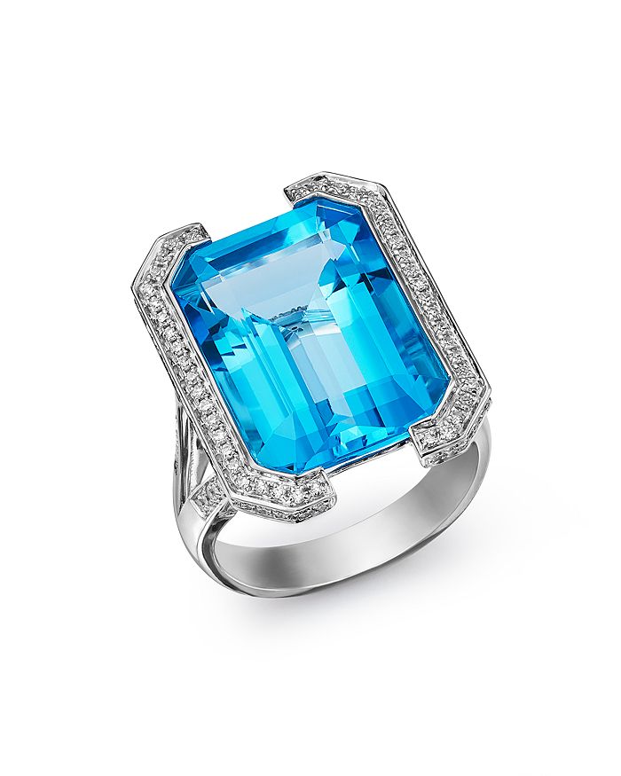 Bloomingdale's Swiss Blue Topaz & Diamond Statement Ring In 18k White Gold - 100% Exclusive In Blue/white
