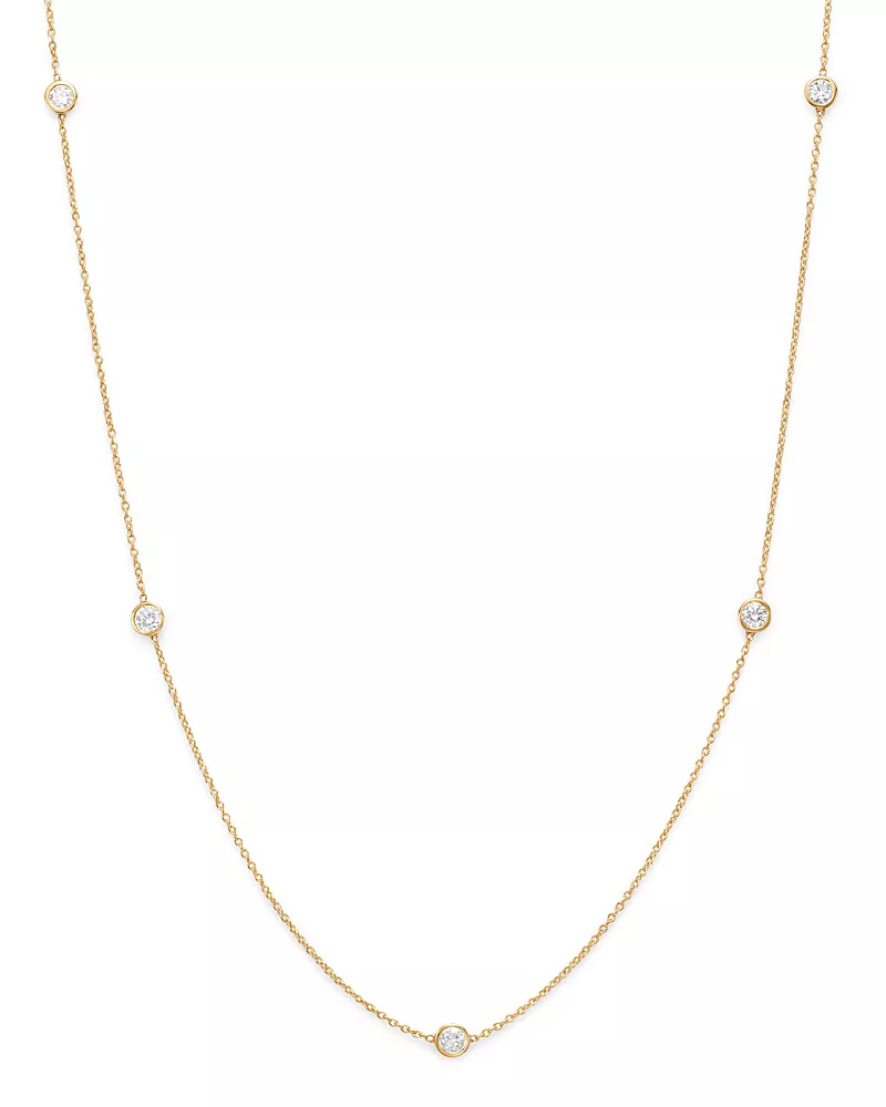 Diamond Station Necklace in 14K Yellow Gold, 0.50 tcw