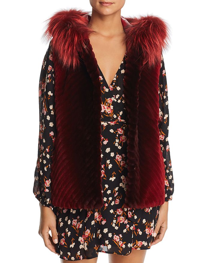 Maximilian Furs Reversible Sheared Beaver Fur & Leather Vest With Fox Fur Trim - 100% Exclusive In Ruby