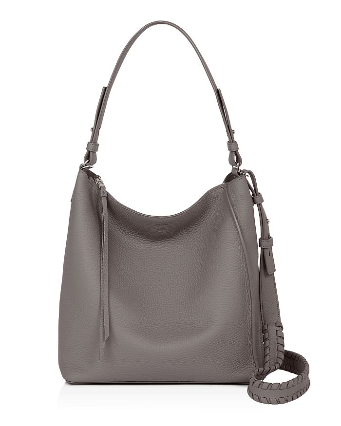 Allsaints Kita Pebbled Leather Crossbody In Storm Gray/silver