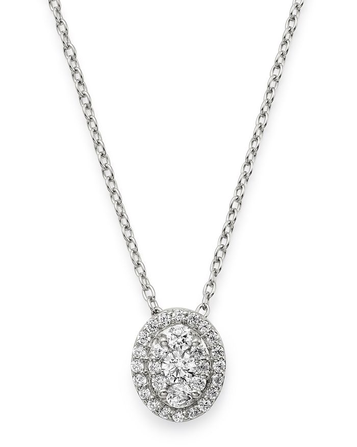 Bloomingdale's Diamond Oval Halo Pendant Necklace in 14K White Gold, 0. ...