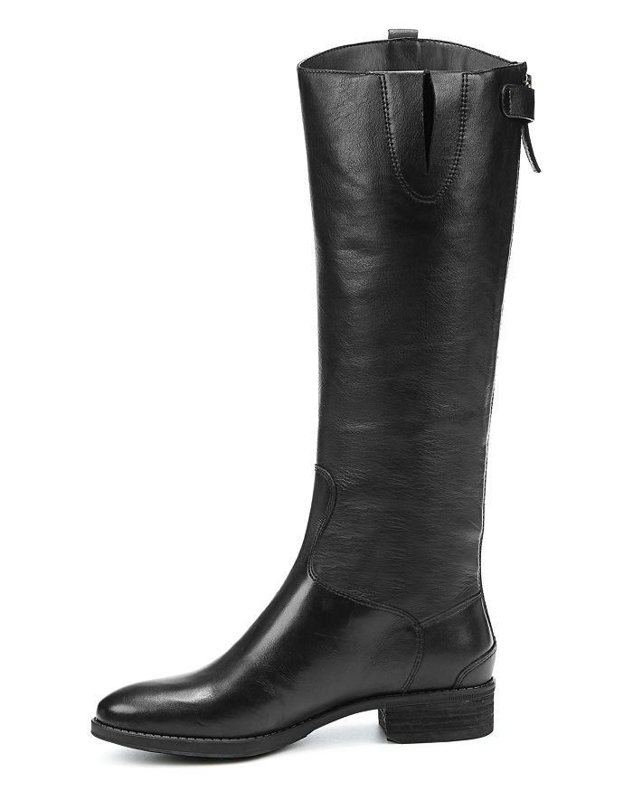 Shop Sam Edelman Women's Wide Calf Penny Round Toe Leather Low-heel Riding Boots In Black