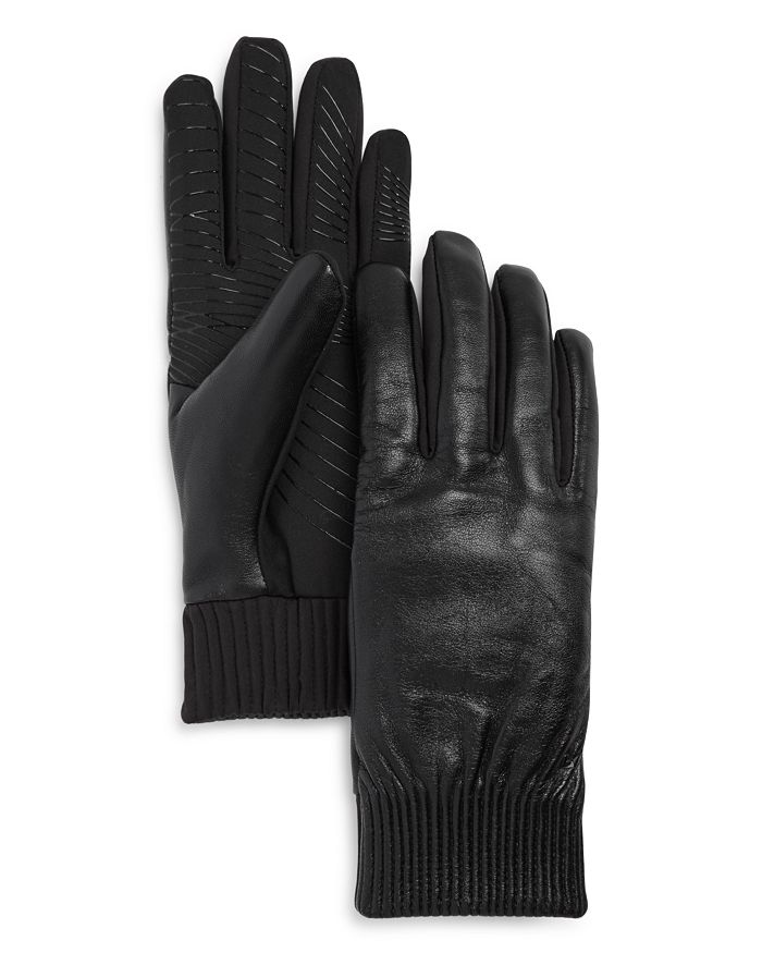 U/r Elasticized Faux Fur Lined Tech Gloves In Black