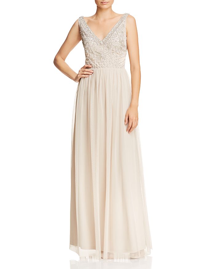 Adrianna Papell Beaded-Bodice V-Back Gown | Bloomingdale's