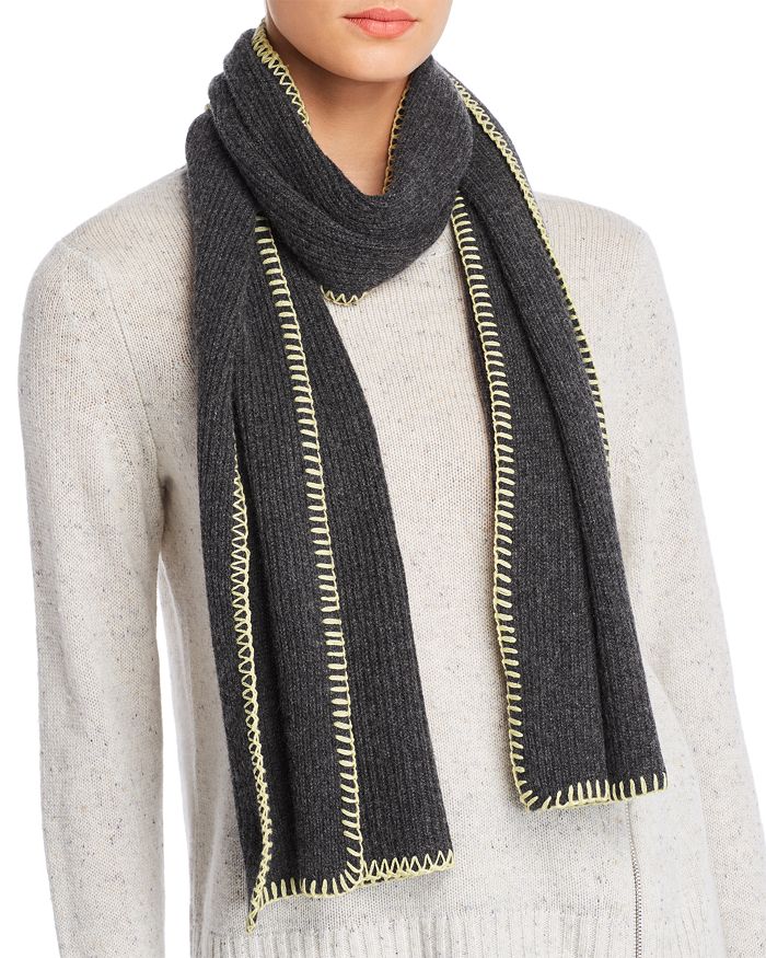 Aqua Cashmere Whipstitch Cashmere Scarf - 100% Exclusive In Charcoal ...