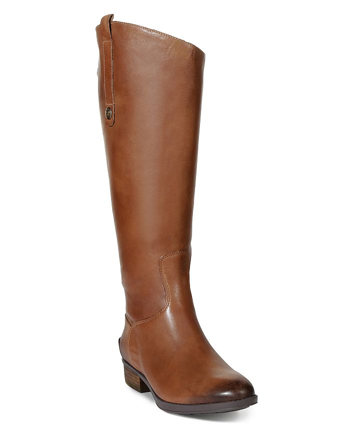 Shop Sam Edelman Women's Wide Calf Penny Round Toe Leather Low-heel Riding Boots In Whiskey