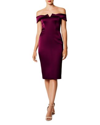 KAREN MILLEN Off-the-Shoulder Satin Dress | Bloomingdale's