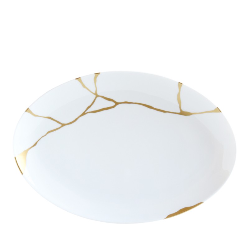 Bernardaud Kintsugi-Sarkis 24K Gold Oval Platter in White/Gold