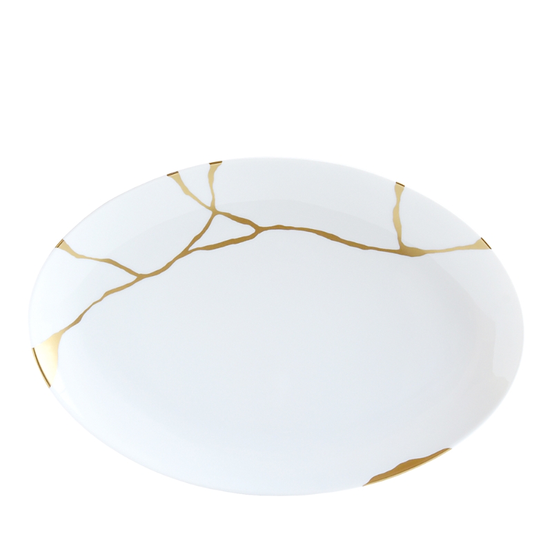 Bernardaud Kintsugi-sarkis 24k Gold Oval Platter In White/gold