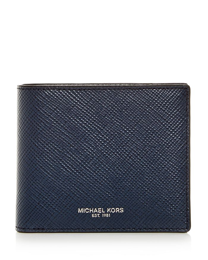 Michael Kors Harrison Crossgrain Leather Bi-fold Wallet In Navy