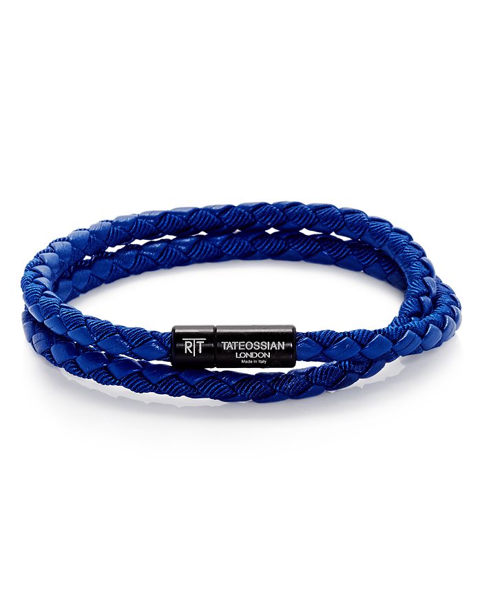 Tateossian Chelsea Leather Double-wrap Bracelet In Blue