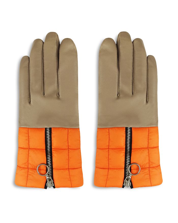 Aristides Puffer Detail Gloves In Tan/orange