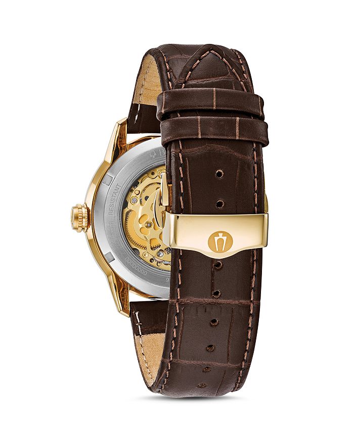 Shop Bulova Sutton Skeleton Watch, 43mm In White/brown
