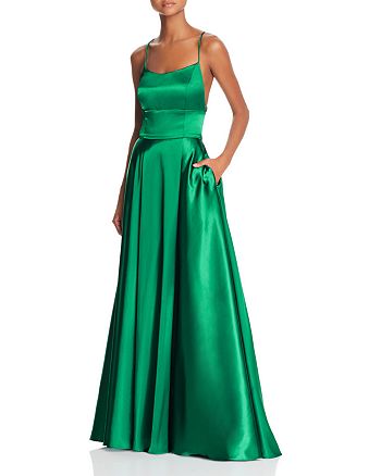 Aqua Satin Cross Back Gown 100 Exclusive Bloomingdale S