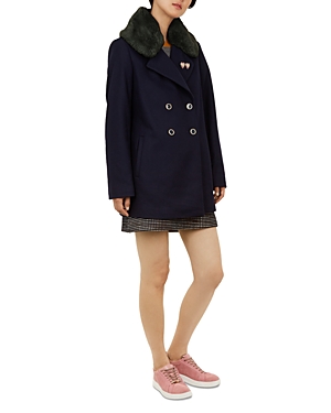 TED BAKER COLOUR BY NUMBERS GAITA FAUX-FUR-TRIMMED PEACOAT,WC8WGJF8GAITANAVY