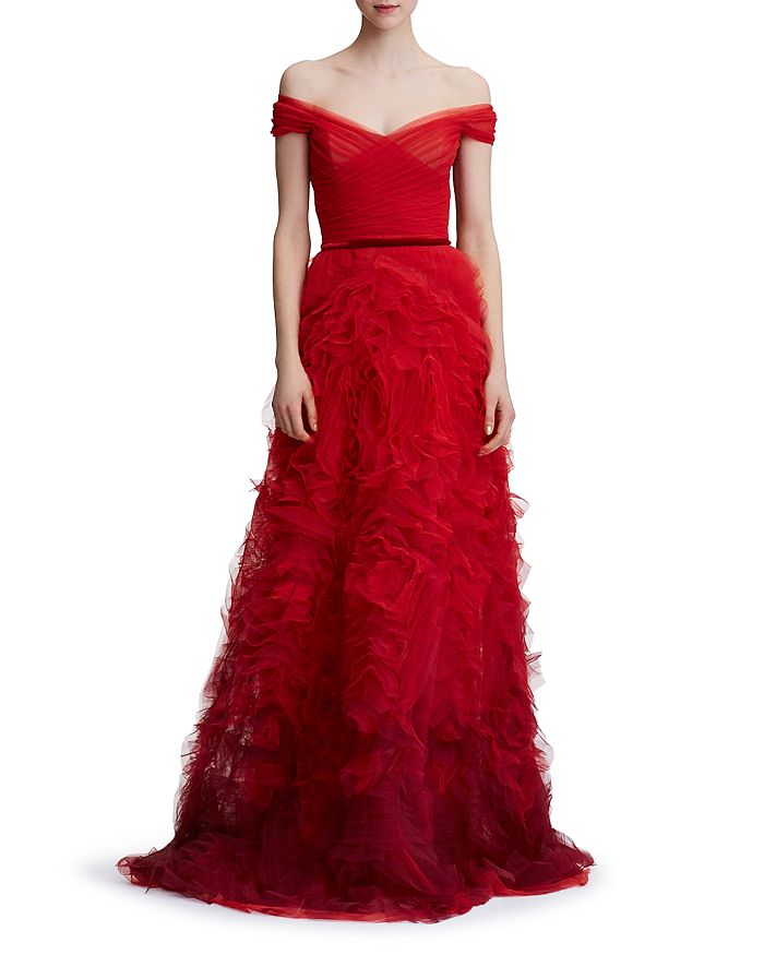 Marchesa notte off shoulder ombré textured gown on sale