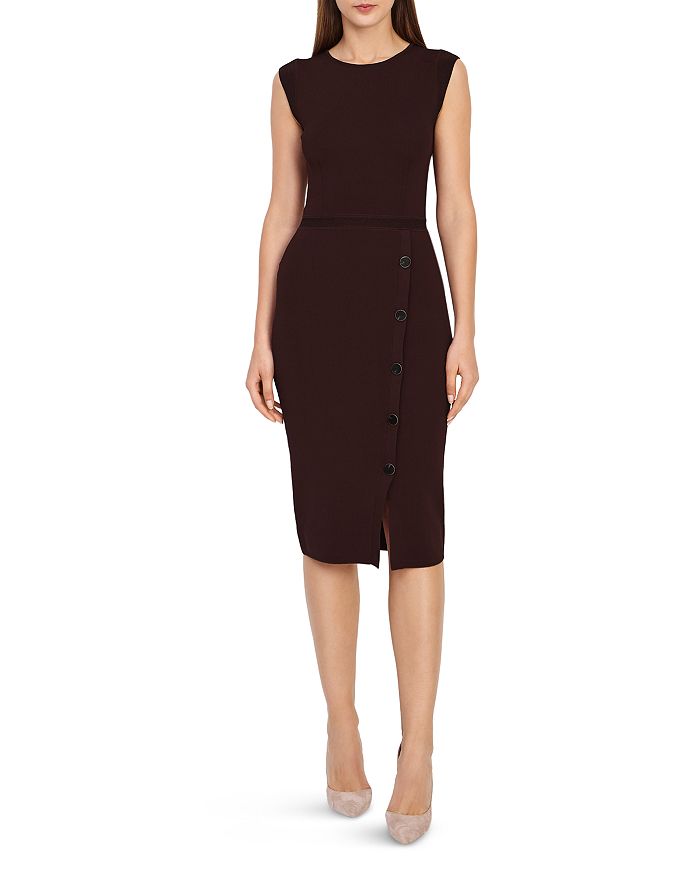 Reiss Sasha Button Detail Stretch Knit Midi Dress In Berry ModeSens