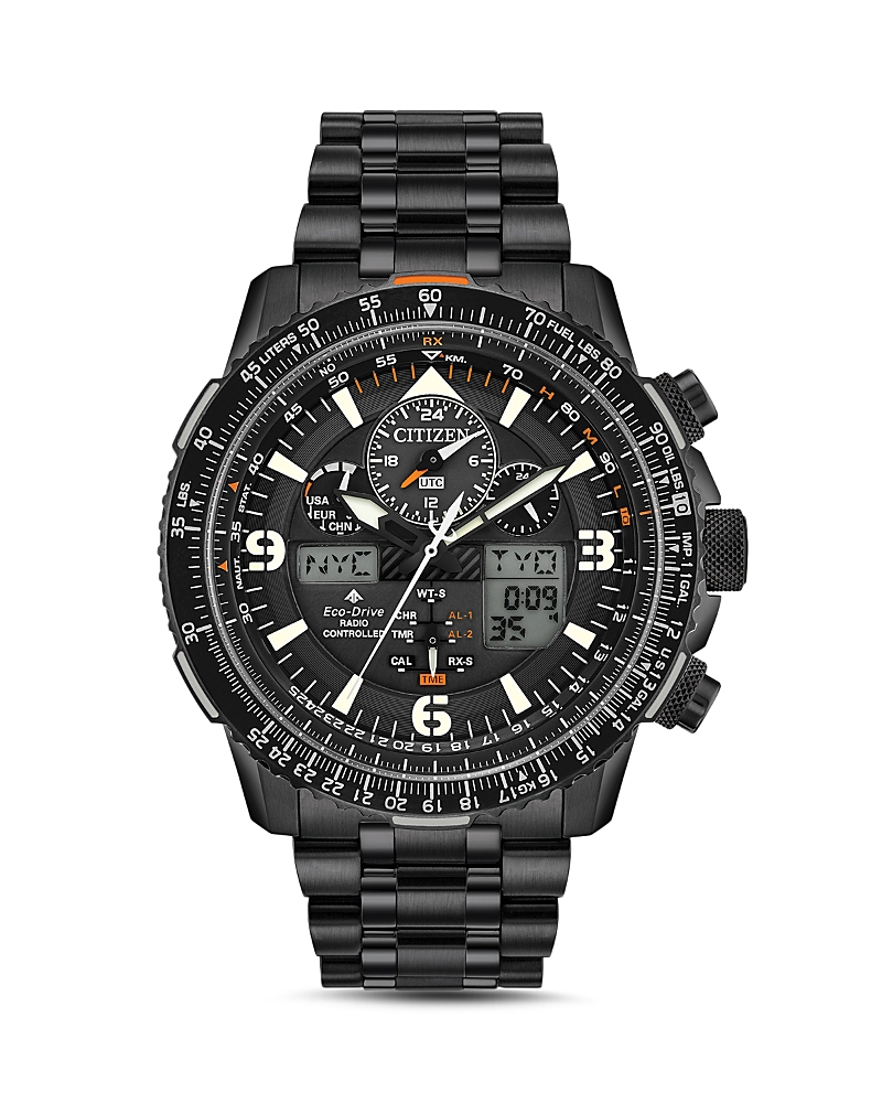 Citizen Promaster Skyhawk A-t Mens Chronograph Black Stainless Steel Bracelet Watch Jy8075-51e In Black