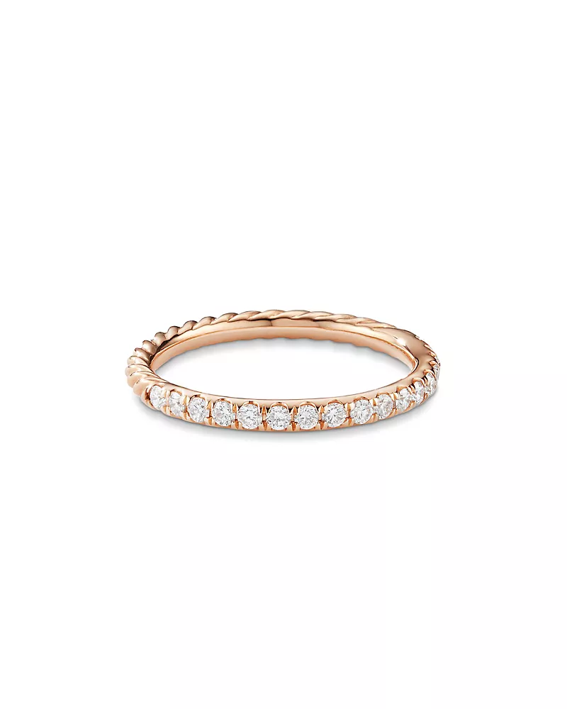 David Yurman Cable Pave Band Ring in 18K Rose Gold with Diamonds