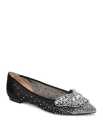 badgley mischka quinn embellished pointed toe flat