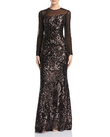 Avery G Sequined Illusion Gown | Bloomingdale's