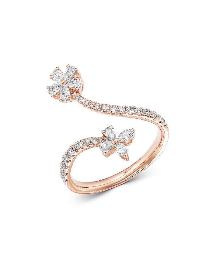 Bloomingdale's Diamond Flower Bypass Ring In 14k Rose Gold, 0.70 Ct. T.w. - 100% Exclusive In White/rose Gold