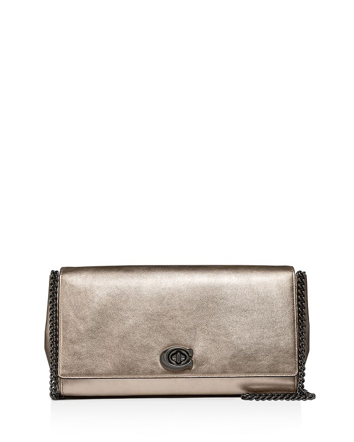 COACH Metallic Leather Turnlock Clutch Bloomingdale s