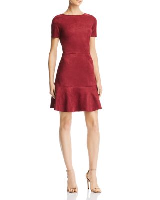 AQUA - Flounce-Hem Faux Suede Dress - 100% Exclusive