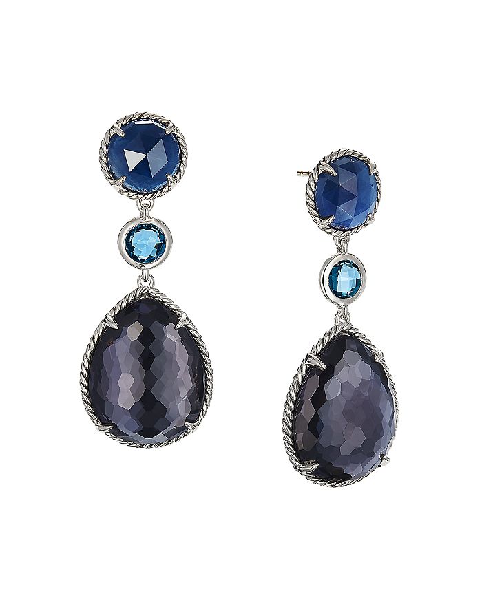 David Yurman - Ch&acirc;telaine&reg;  Teardrop Earrings with Black Orchid, Indian Blue Sapphire & Hampton Blue Topaz