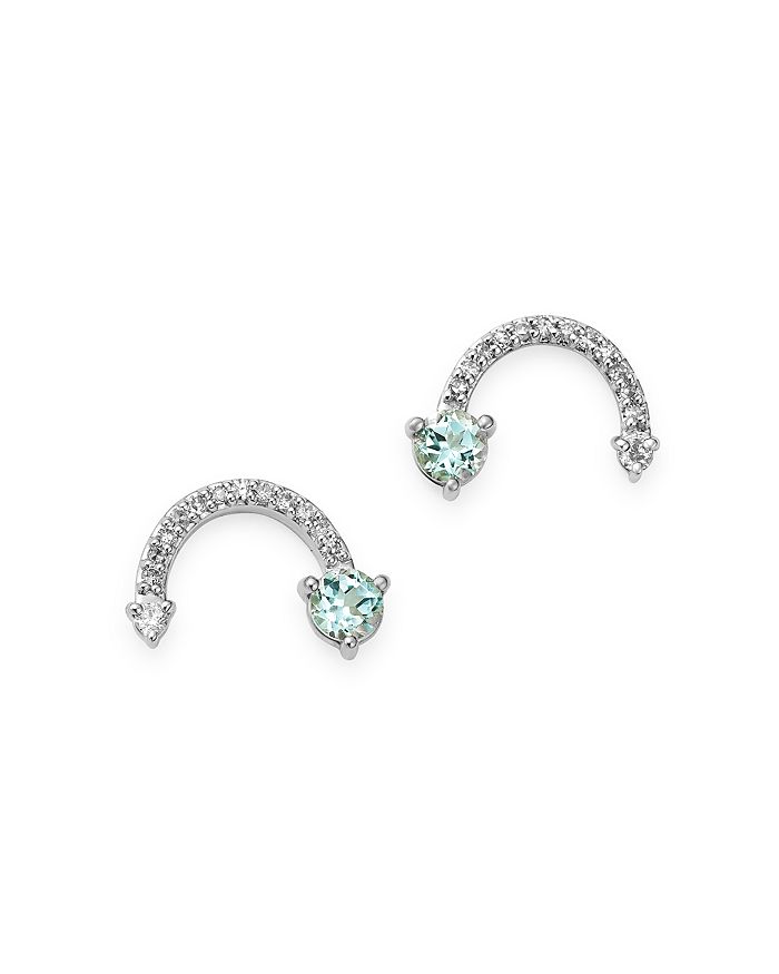 Adina Reyter Sterling Silver Blue Topaz & Diamond Rainbow-shaped Stud Earrings In Blue/silver
