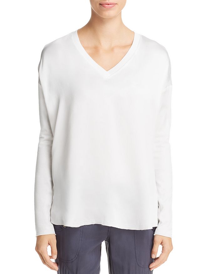 Go By Go Silk V-neck Mixed Media Top In White