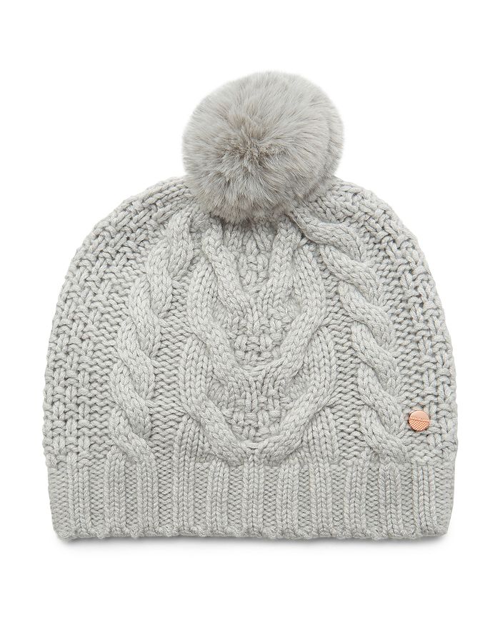 Ted Baker Quirsa Faux Fur Pom-Pom Cable-Knit Beanie | Bloomingdale's