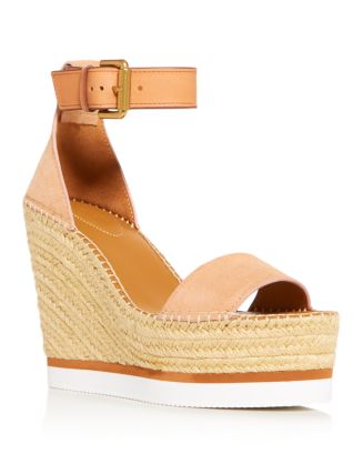 See by Chloé Glyn Leather Espadrille Platform Wedge Ankle Strap Sandals ...
