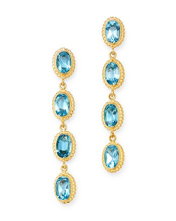 Bloomingdale's - Blue Topaz Oval Bezel Set Drop Earrings in 14K Yellow Gold - 100% Exclusive