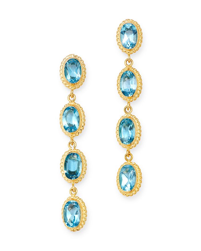 Bloomingdale's Blue Topaz Oval Bezel Set Drop Earrings In 14k Yellow Gold - 100% Exclusive In Blue/gold
