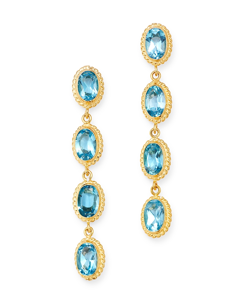 Bloomingdale's Fine Collection Blue Topaz Oval Bezel Set Drop Earrings in 14K Yellow Gold
