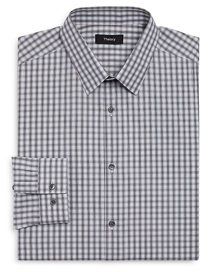 Theory Blurred-grid Slim Fit Dress Shirt In Black/white