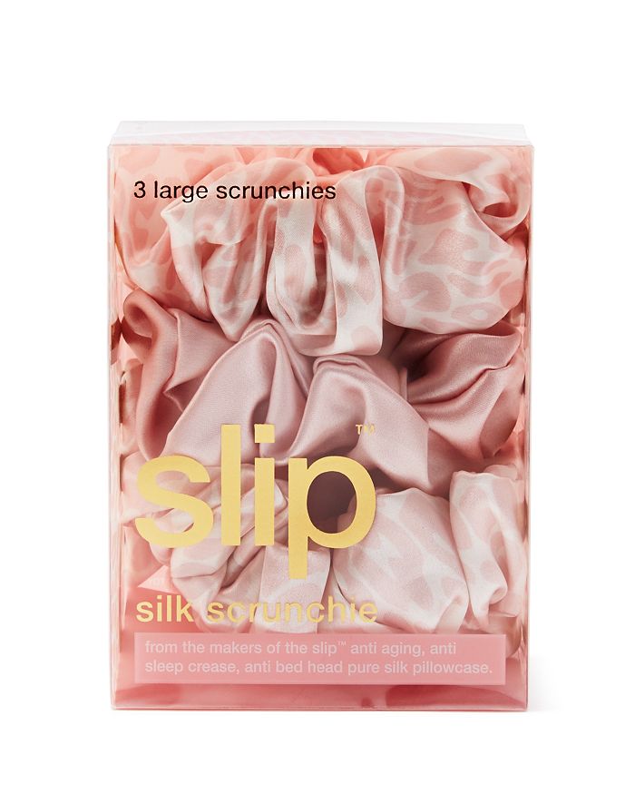 Slip Silk Large Scrunchies, Set Of 3 In Pink Snow Leopard