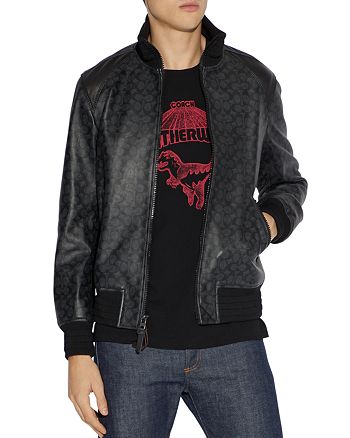 COACH Signature-Print Leather Track Jacket | Bloomingdale's