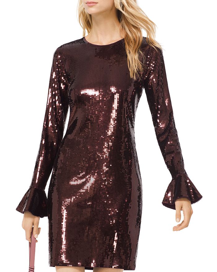 Michael Michael Kors Sequined Flare Cuff Dress In Cordovan ModeSens