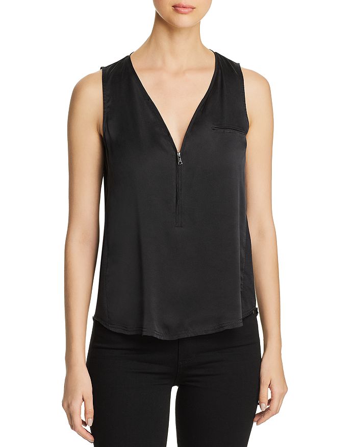 Go By Go Silk Mixed Media Zip Top In Washed Black