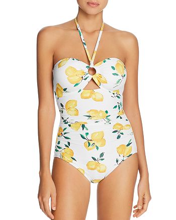 kate spade new york Lemon Print Halter One Piece Swimsuit | Bloomingdale's