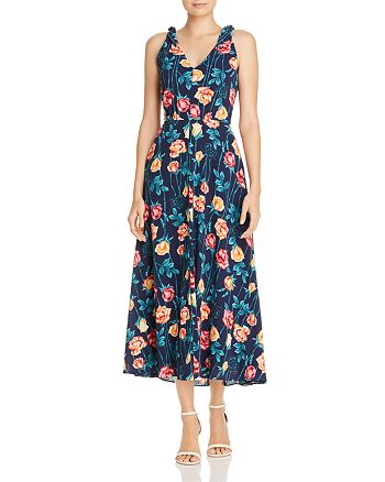 Betsey Johnson Floral Print Shoulder-Tie Midi Dress | Bloomingdale's