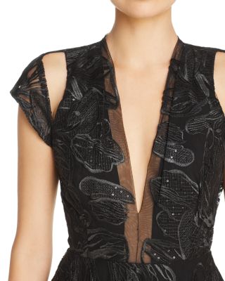SAU LEE Alyssa Embroidered Mesh Fit-and-Flare Midi Dress | Bloomingdale's
