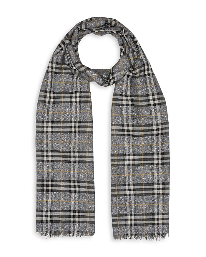 Burberry Vintage Metallic Check Gauze Scarf In Pewter Gray
